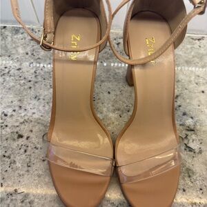 Zrily Tan Women's Heels with Clear Strap